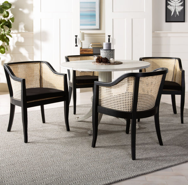 Safavieh Rina Dining Chair - Modern Elm Craftsmanship With Timeless Cane Detailing For Elegant Dining Spaces Black/Natural/Black Cushion DCH9501D