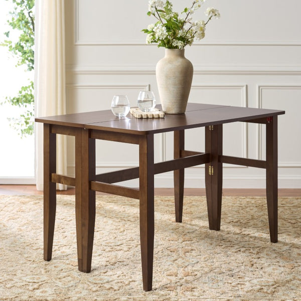Safavieh Clive Space Saving Folding Dining Table Matte Wood Modern Minimalist Kitchen Walnut DTB1410B