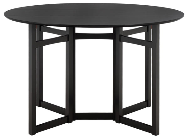 Safavieh Roz Folding Round Wood Dining Table Matte Black Finish for Compact Modern Spaces DTB1412A