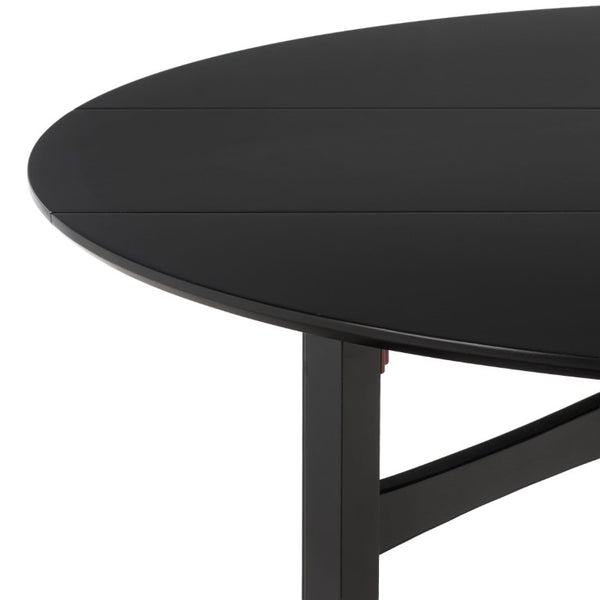 Safavieh Roz Folding Round Wood Dining Table Matte Black Finish for Compact Modern Spaces DTB1412A
