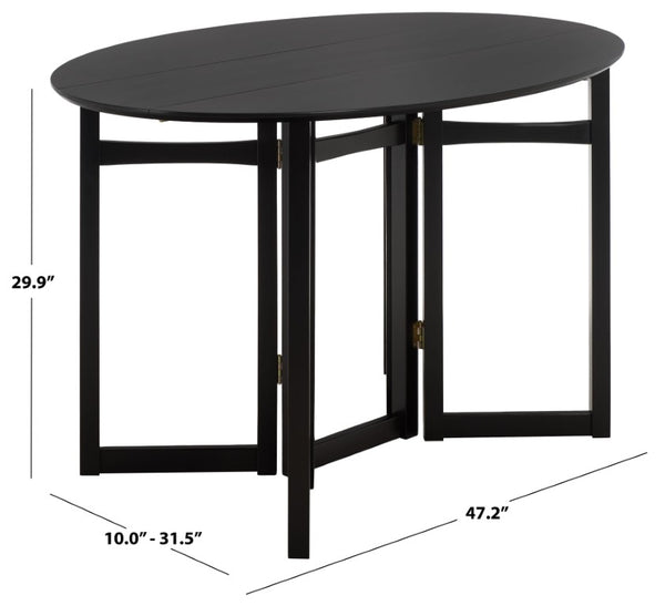 Safavieh Roz Folding Round Wood Dining Table Matte Black Finish for Compact Modern Spaces DTB1412A