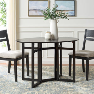 Safavieh Roz Folding Round Wood Dining Table Matte Black Finish for Compact Modern Spaces DTB1412A