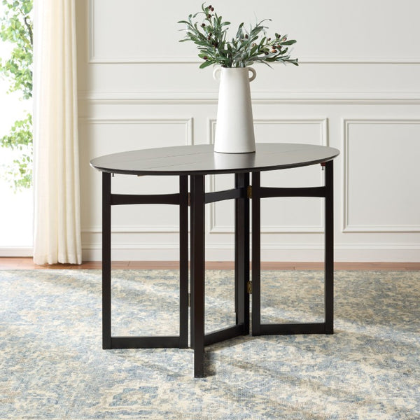 Safavieh Roz Folding Round Wood Dining Table Matte Black Finish for Compact Modern Spaces DTB1412A