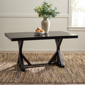 Safavieh Hildy Rectangular Dining Table Warm Ash Finish Seats Six Modern Farmhouse Style Black DTB2702B