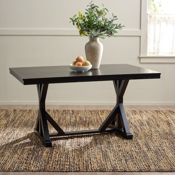 Safavieh Hildy Rectangular Dining Table Warm Ash Finish Seats Six Modern Farmhouse Style Black DTB2702B