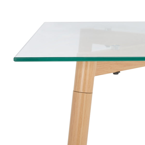 Safavieh Averill Glass Dining Table - Modern Minimalist Design With Clear Top & Natural Wood Legs For Versatile Elegance DTB5806A