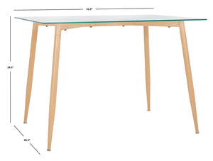 Safavieh Averill Glass Dining Table - Modern Minimalist Design With Clear Top & Natural Wood Legs For Versatile Elegance DTB5806A