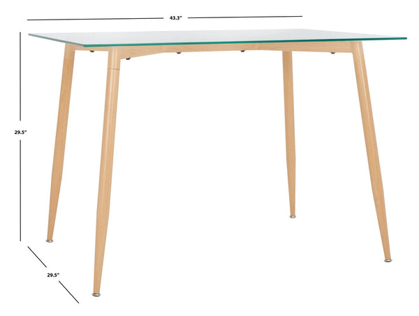 Safavieh Averill Glass Dining Table - Modern Minimalist Design With Clear Top & Natural Wood Legs For Versatile Elegance DTB5806A