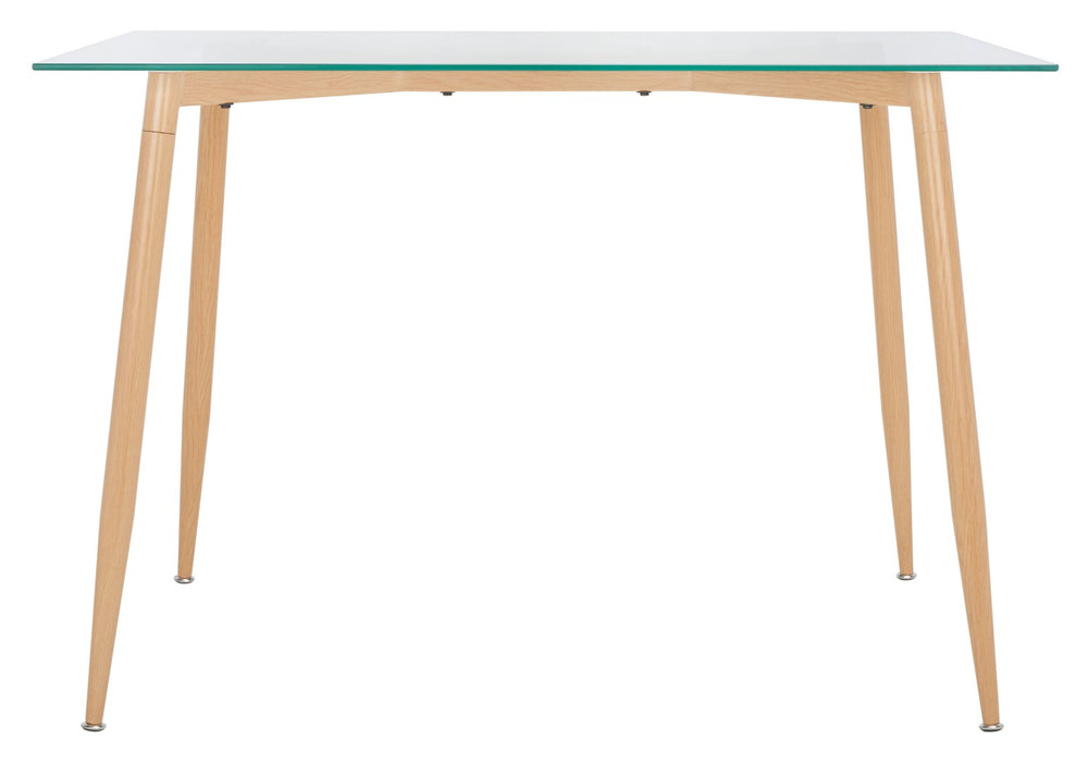 Safavieh Averill Glass Dining Table - Modern Minimalist Design With Clear Top & Natural Wood Legs For Versatile Elegance DTB5806A