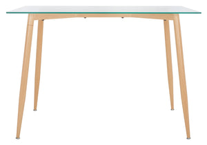 Safavieh Averill Glass Dining Table - Modern Minimalist Design With Clear Top & Natural Wood Legs For Versatile Elegance DTB5806A