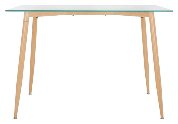 Safavieh Averill Glass Dining Table - Modern Minimalist Design With Clear Top & Natural Wood Legs For Versatile Elegance DTB5806A