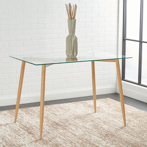 Safavieh Averill Glass Dining Table - Modern Minimalist Design With Clear Top & Natural Wood Legs For Versatile Elegance DTB5806A