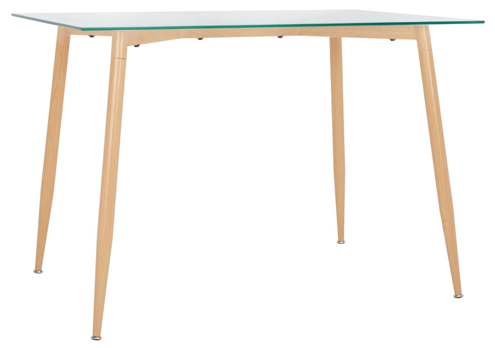 Safavieh Averill Glass Dining Table - Modern Minimalist Design With Clear Top & Natural Wood Legs For Versatile Elegance DTB5806A