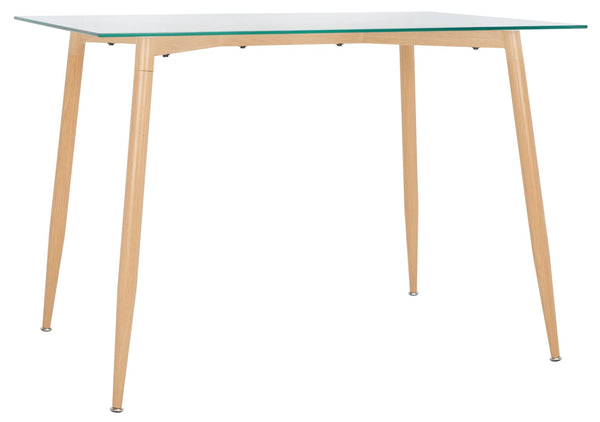 Safavieh Averill Glass Dining Table - Modern Minimalist Design With Clear Top & Natural Wood Legs For Versatile Elegance DTB5806A