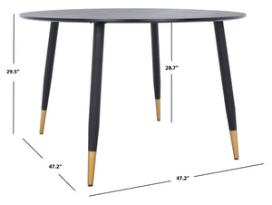 Safavieh Kamala Round Dining Table - Jet Black Elegance With Gold-Capped Legs For Modern Dining Spaces DTB5807A