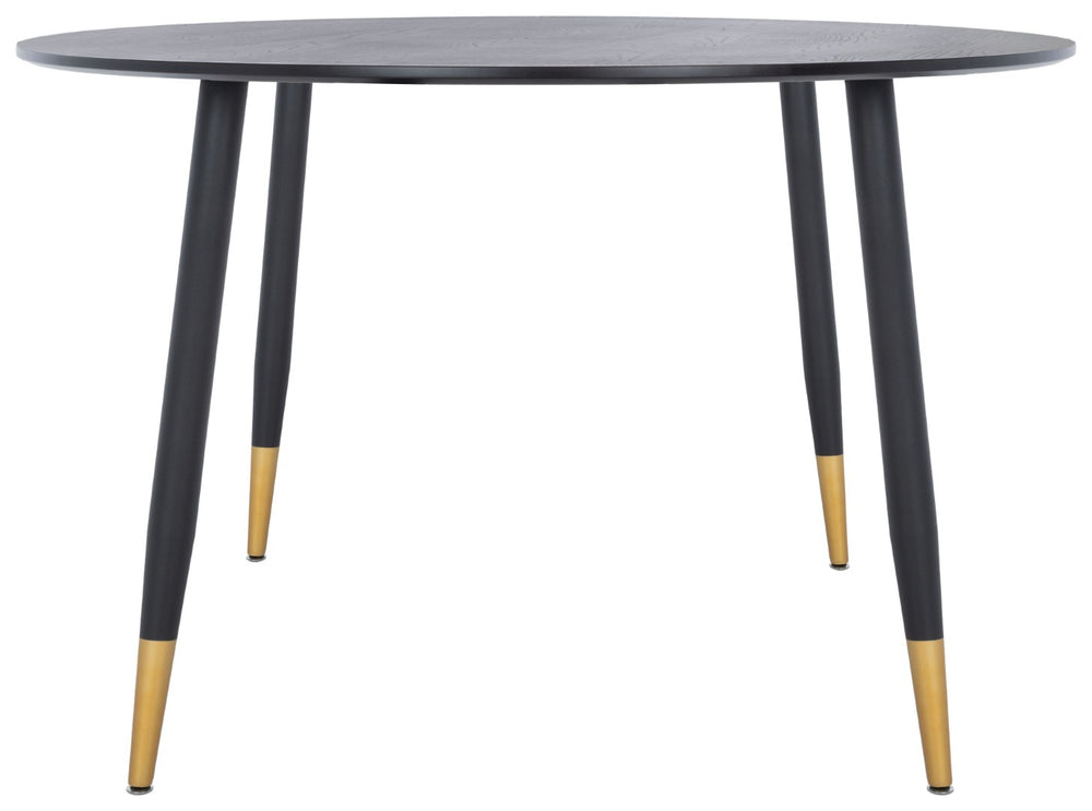 Safavieh Kamala Round Dining Table - Jet Black Elegance With Gold-Capped Legs For Modern Dining Spaces DTB5807A