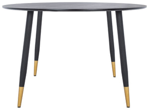 Safavieh Kamala Round Dining Table - Jet Black Elegance With Gold-Capped Legs For Modern Dining Spaces DTB5807A