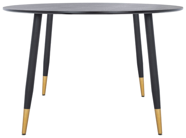 Safavieh Kamala Round Dining Table - Jet Black Elegance With Gold-Capped Legs For Modern Dining Spaces DTB5807A