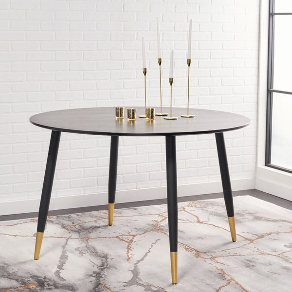 Safavieh Kamala Round Dining Table - Jet Black Elegance With Gold-Capped Legs For Modern Dining Spaces DTB5807A