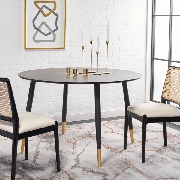 Safavieh Kamala Round Dining Table - Jet Black Elegance With Gold-Capped Legs For Modern Dining Spaces DTB5807A