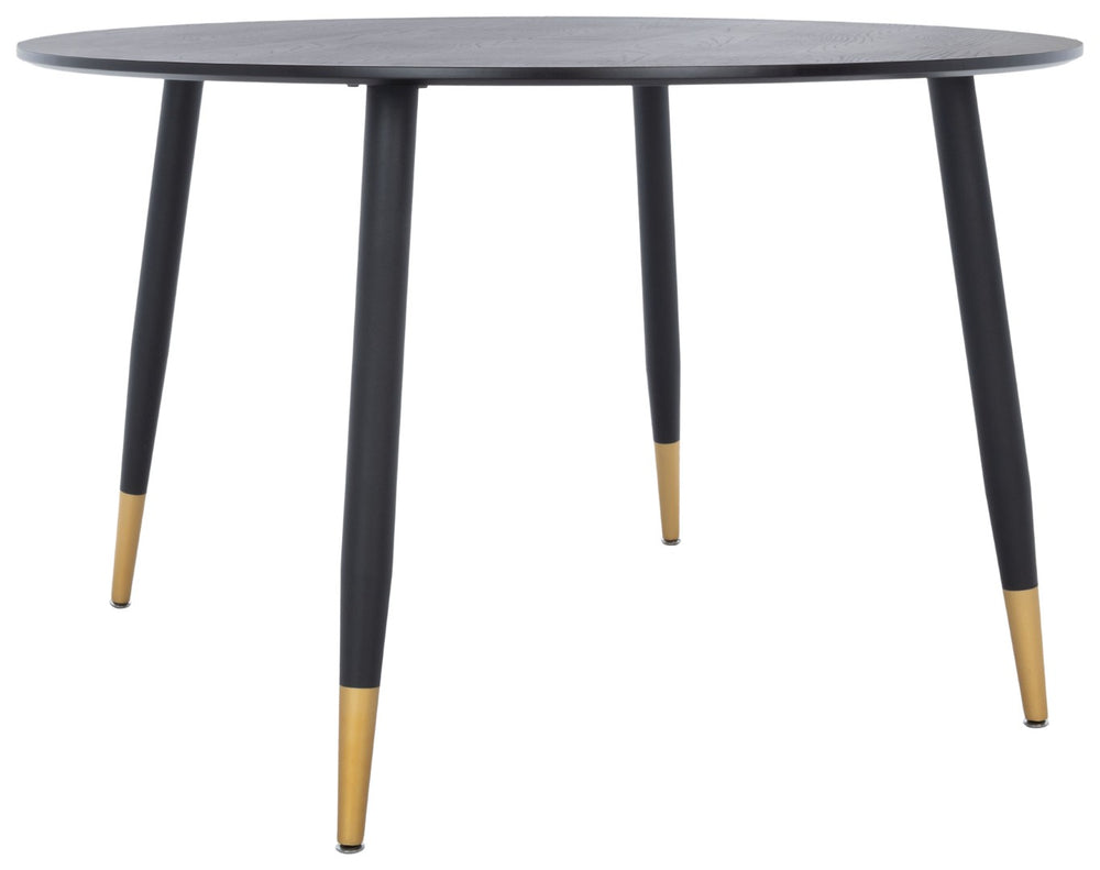 Safavieh Kamala Round Dining Table - Jet Black Elegance With Gold-Capped Legs For Modern Dining Spaces DTB5807A