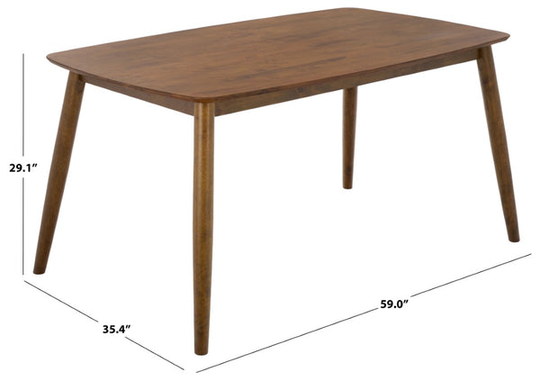 Safavieh Pelant Solid Rubberwood Dining Table Seats Four with Sharp Mid-Century Modern Lines Walnut DTB5900A