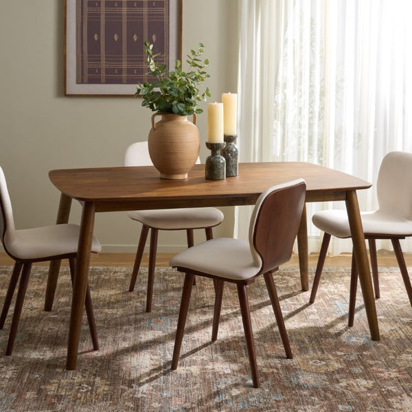 Safavieh Pelant Solid Rubberwood Dining Table Seats Four with Sharp Mid-Century Modern Lines Walnut DTB5900A