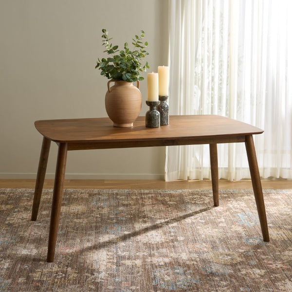 Safavieh Pelant Solid Rubberwood Dining Table Seats Four with Sharp Mid-Century Modern Lines Walnut DTB5900A