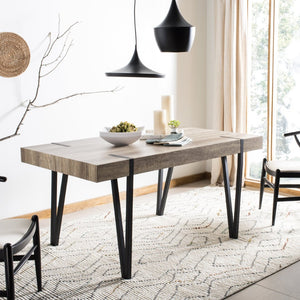 Safavieh Alyssa Rustic Midcentury Dining Table - Canyon Grey Wood Top With Sturdy Hairpin Legs For Versatile Style Multi/Brown/Black Metal Legs DTB7000A