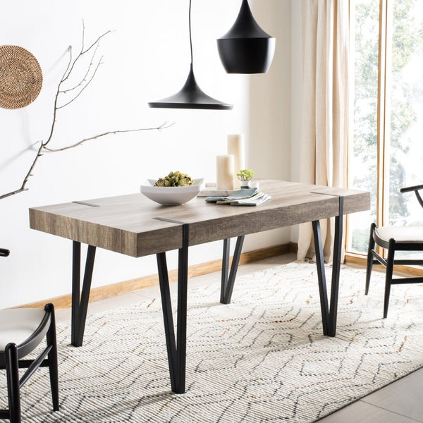 Safavieh Alyssa Rustic Midcentury Dining Table - Canyon Grey Wood Top With Sturdy Hairpin Legs For Versatile Style Multi/Brown/Black Metal Legs DTB7000A