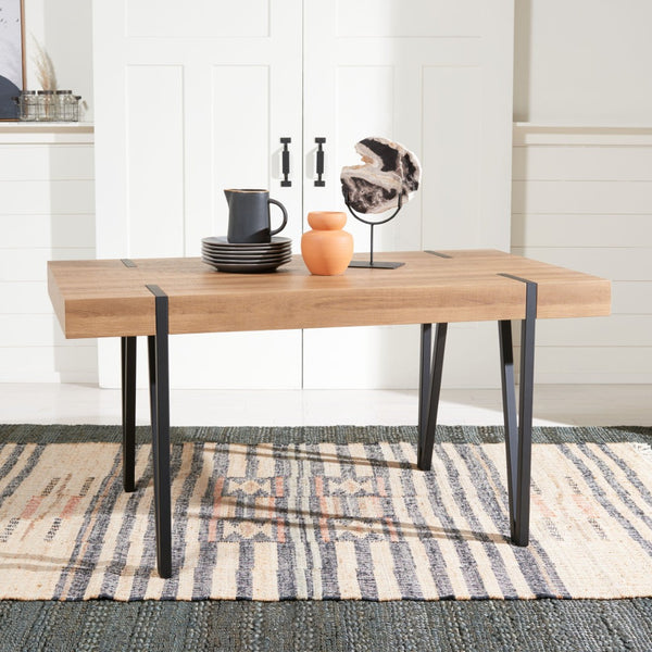 Safavieh Alyssa Rustic Midcentury Dining Table - Canyon Grey Wood Top With Sturdy Hairpin Legs For Versatile Style Natural Brown / Black Legs DTB7000D