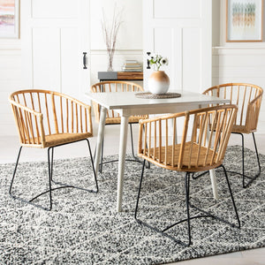 Safavieh Siena Coastal Rattan Barrel Dining Chair - Stylish Mid-Century Accent With Black Hairpin Legs DCH6501A