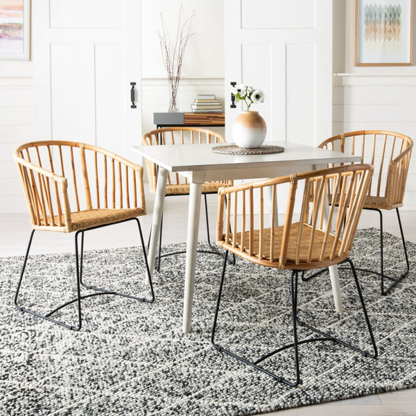 Safavieh Siena Coastal Rattan Barrel Dining Chair - Stylish Mid-Century Accent With Black Hairpin Legs DCH6501A