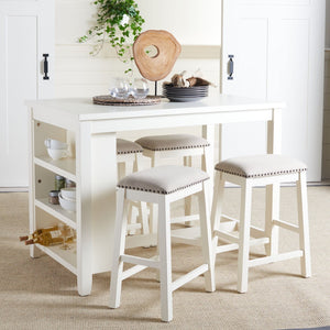 Safavieh AERO Counter Stool Set of 2 - Chic Grey Fabric & White Frame, Perfect for Modern Kitchen Bars STL9218A-SET2