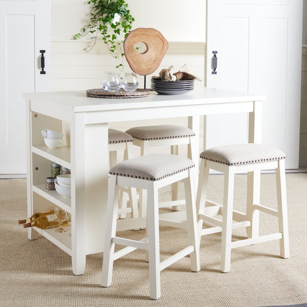 Safavieh AERO Counter Stool Set of 2 - Chic Grey Fabric & White Frame, Perfect for Modern Kitchen Bars STL9218A-SET2