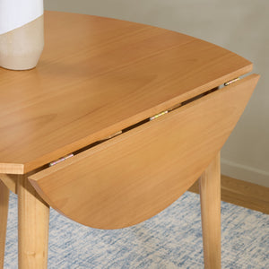 Roma Round Drop-Leaf Scallop Dining Table With Warm Wood Grain, Space-Saving Expandable Design