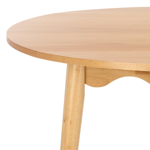 Roma Round Drop-Leaf Scallop Dining Table With Warm Wood Grain, Space-Saving Expandable Design
