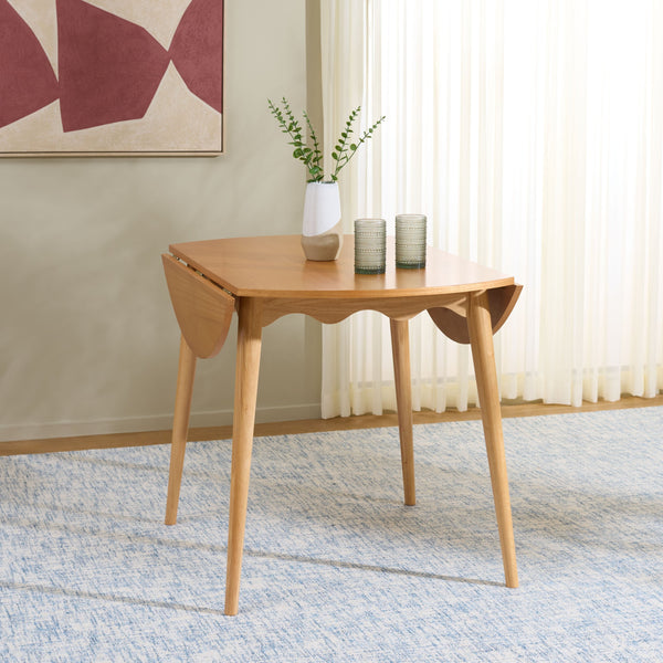 Roma Round Drop-Leaf Scallop Dining Table With Warm Wood Grain, Space-Saving Expandable Design