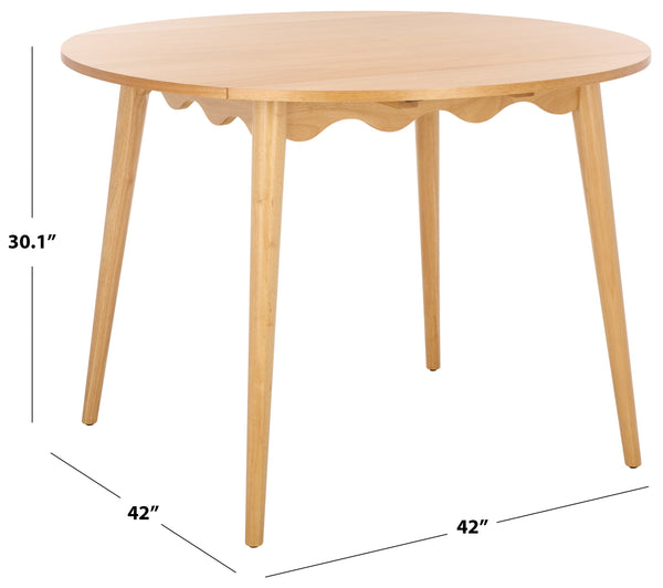 Roma Round Drop-Leaf Scallop Dining Table With Warm Wood Grain, Space-Saving Expandable Design