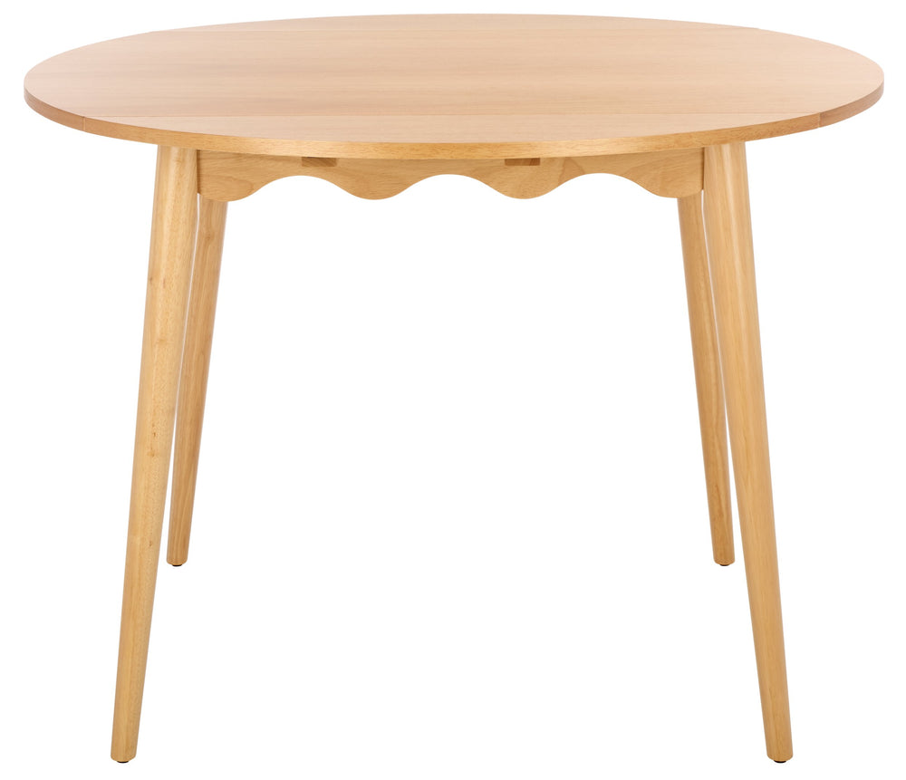 Roma Round Drop-Leaf Scallop Dining Table With Warm Wood Grain, Space-Saving Expandable Design