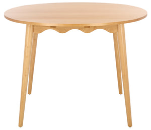 Roma Round Drop-Leaf Scallop Dining Table With Warm Wood Grain, Space-Saving Expandable Design