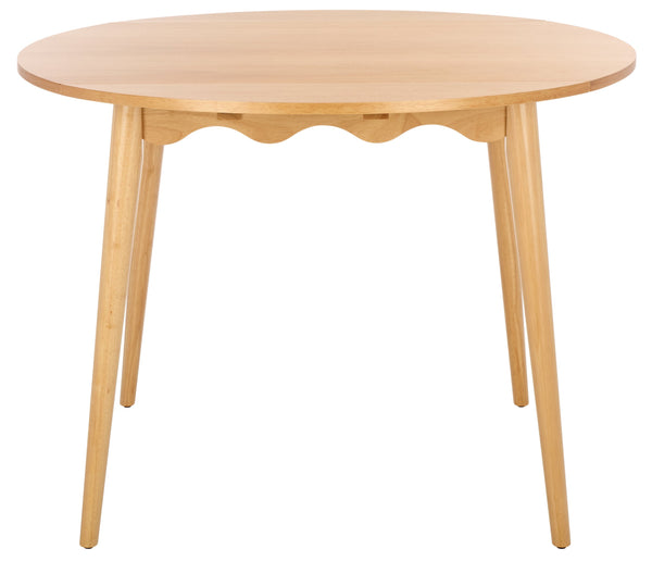 Roma Round Drop-Leaf Scallop Dining Table With Warm Wood Grain, Space-Saving Expandable Design