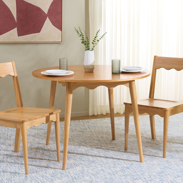Roma Round Drop-Leaf Scallop Dining Table With Warm Wood Grain, Space-Saving Expandable Design