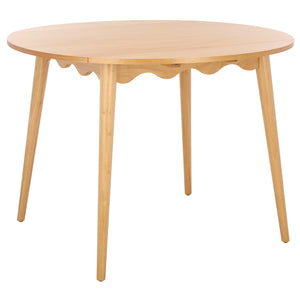 Roma Round Drop-Leaf Scallop Dining Table With Warm Wood Grain, Space-Saving Expandable Design