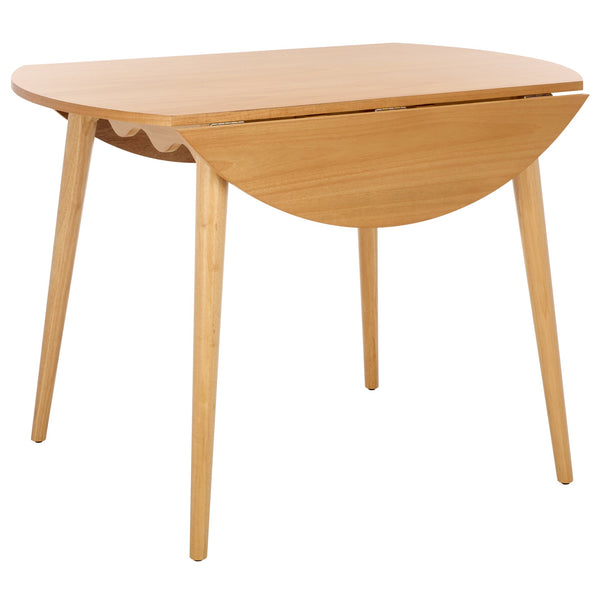 Roma Round Drop-Leaf Scallop Dining Table With Warm Wood Grain, Space-Saving Expandable Design