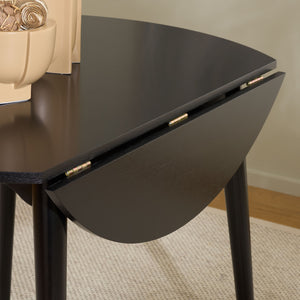 Roma Round Drop-Leaf Scallop Dining Table With Warm Wood Grain, Space-Saving Expandable Design