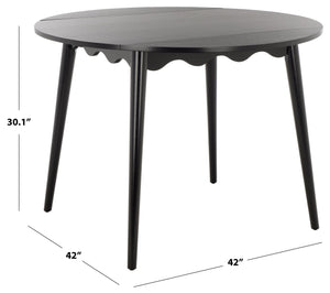 Roma Round Drop-Leaf Scallop Dining Table With Warm Wood Grain, Space-Saving Expandable Design