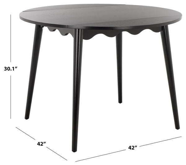 Roma Round Drop-Leaf Scallop Dining Table With Warm Wood Grain, Space-Saving Expandable Design