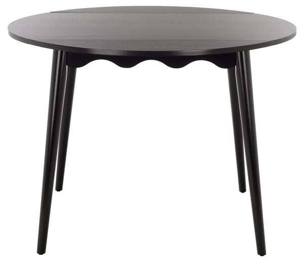 Roma Round Drop-Leaf Scallop Dining Table With Warm Wood Grain, Space-Saving Expandable Design