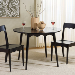 Roma Round Drop-Leaf Scallop Dining Table With Warm Wood Grain, Space-Saving Expandable Design